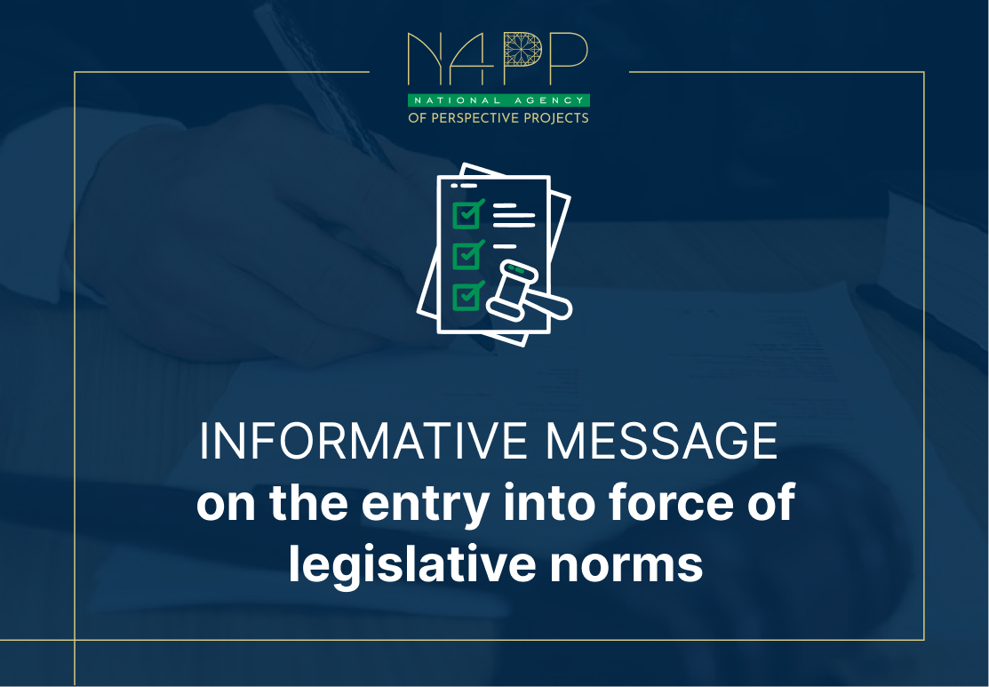 Informative message on the entry into force of legislative norms