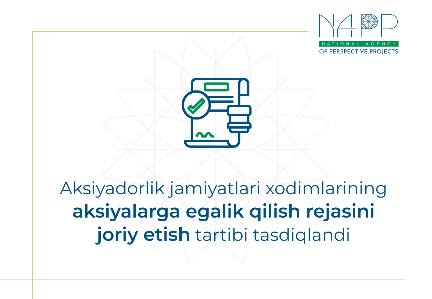 Aksiyadorlik jamiyatlari xodimlarining aksiyalarga egalik qilish rejasini joriy  etish tartibi tasdiqlandi