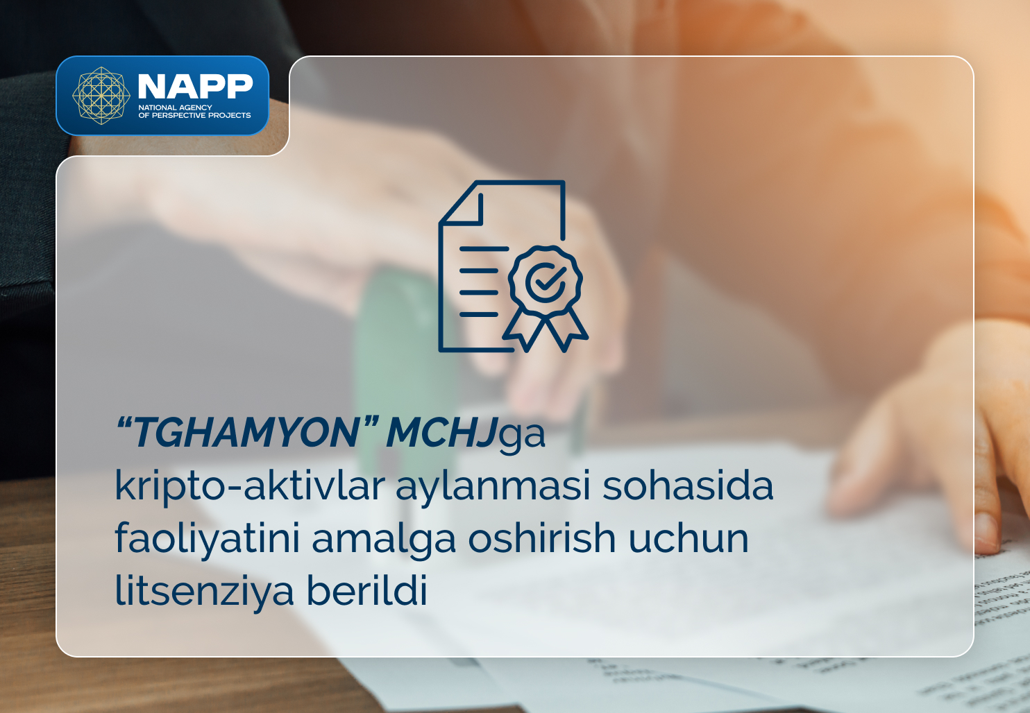 Kripto-aktivlar aylanmasi sohasida faoliyatini amalga oshirish uchun “TGHAMYON” MCHJga litsenziya berildi