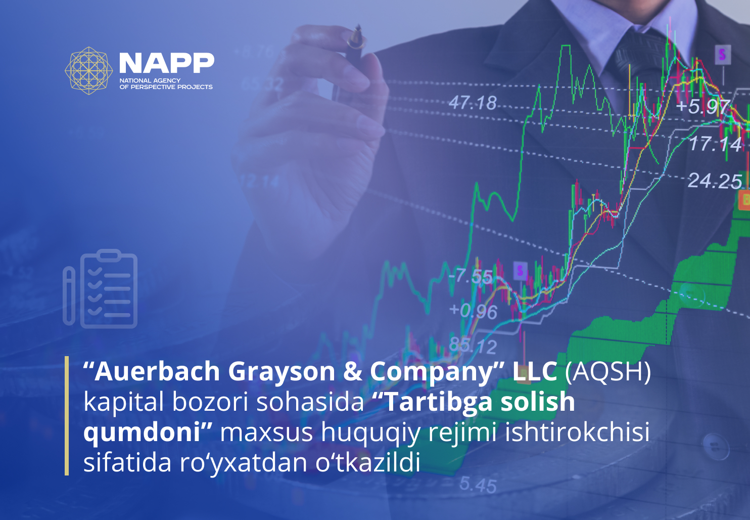 “Auerbach Grayson & Company” LLC (AQSH) kapital bozori sohasida “Tartibga solish qumdoni” maxsus huquqiy rejimi ishtirokchisi sifatida ro‘yxatdan o‘tkazildi