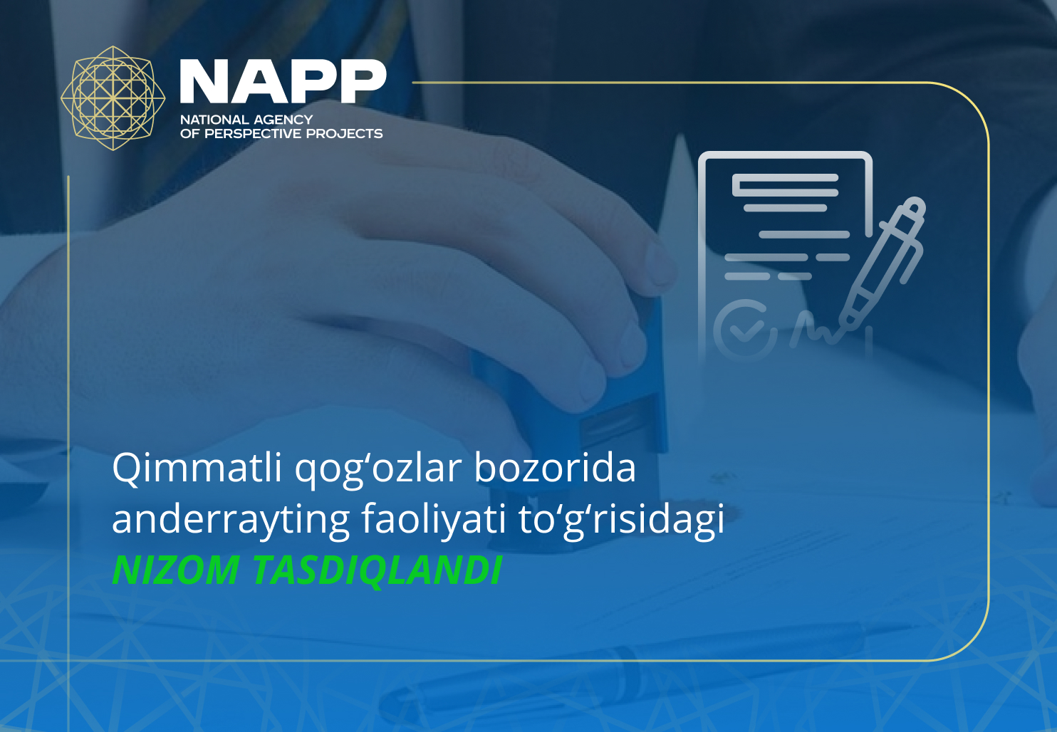 Qimmatli qog‘ozlar bozorida anderrayting faoliyati to‘g‘risidagi nizom tasdiqlandi