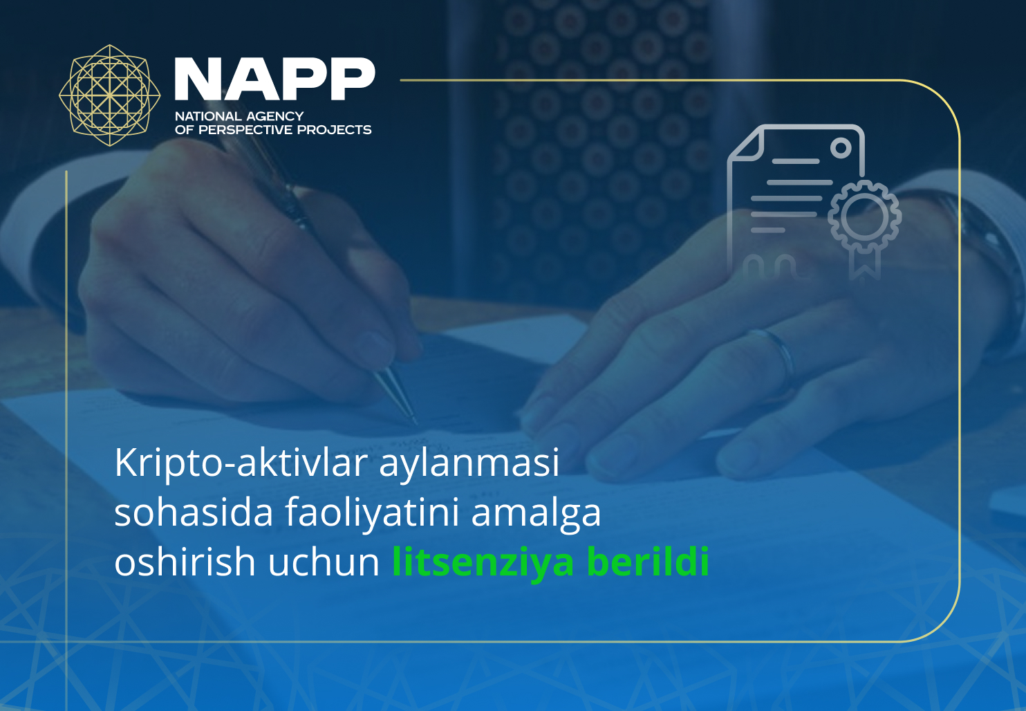 Kripto-aktivlar aylanmasi sohasida faoliyatini amalga oshirish uchun litsenziya berildi