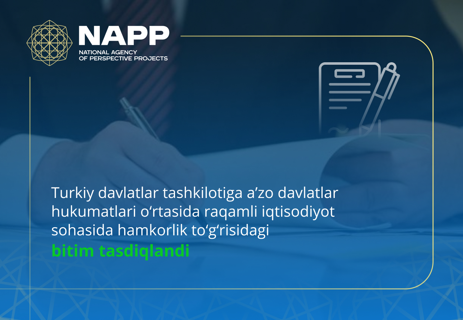 Turkiy davlatlar tashkilotiga a’zo davlatlar hukumatlari o‘rtasida raqamli iqtisodiyot sohasida hamkorlik to‘g‘risidagi bitim tasdiqlandi